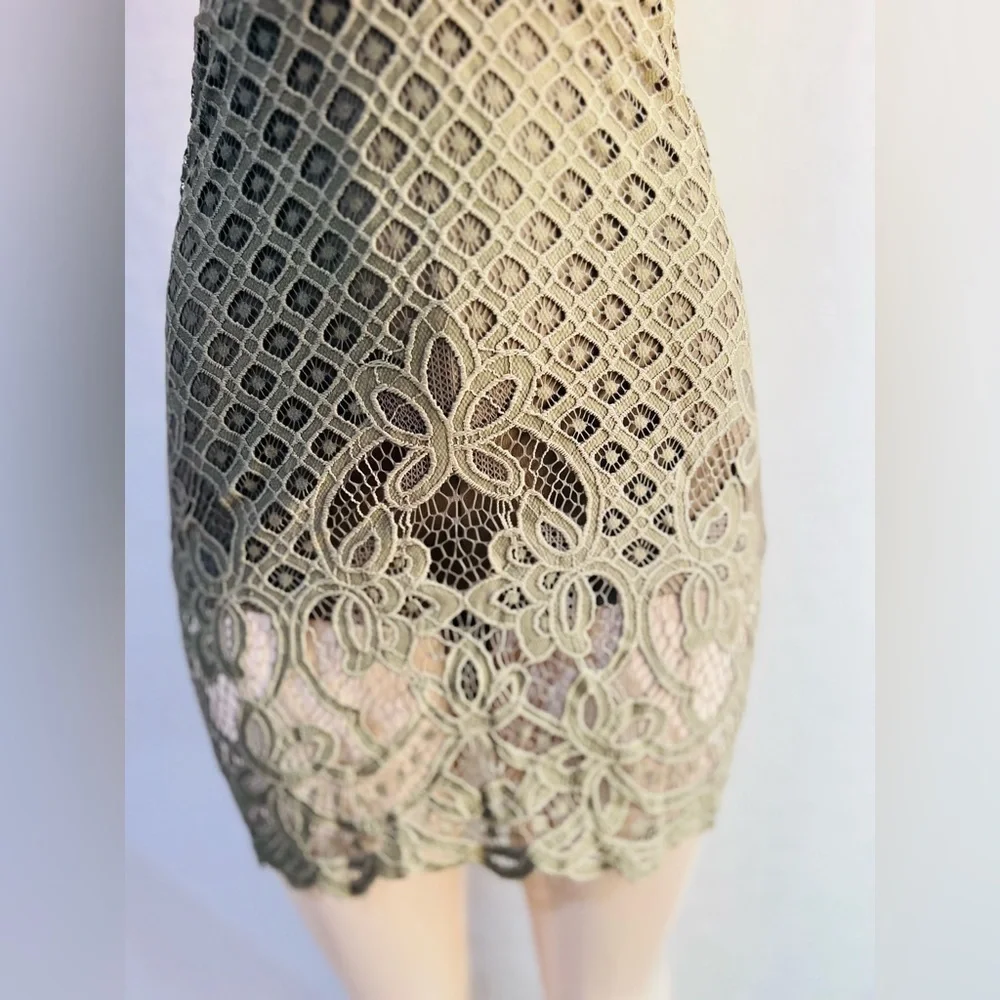 Bebe Olive Green Lace Dress Size 2 shorts under dress